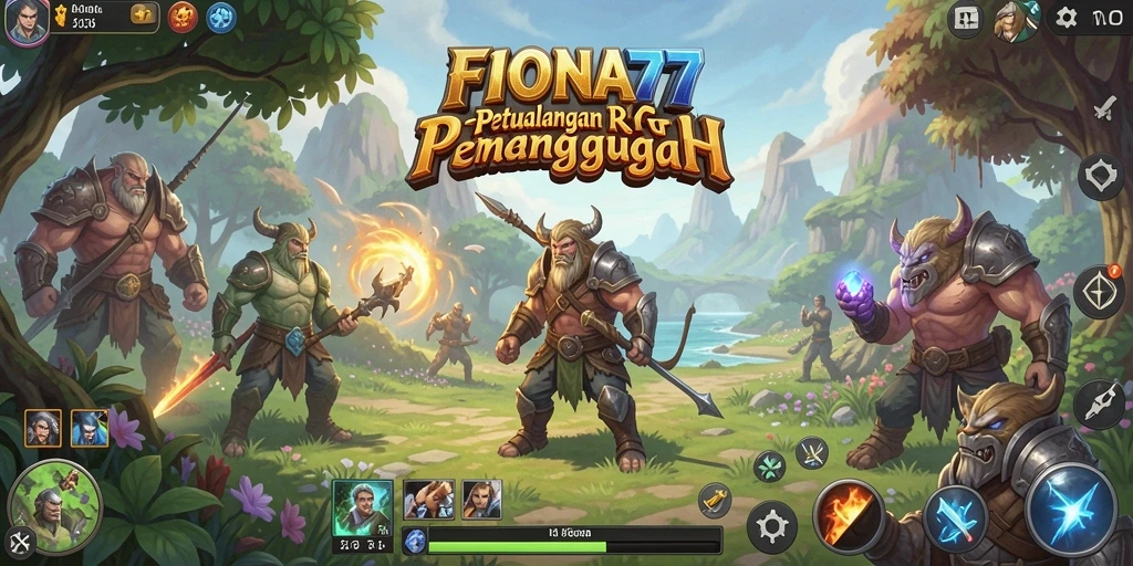 Tangkapan layar utama FIONA77 menampilkan aksi pertempuran RPG yang seru.
