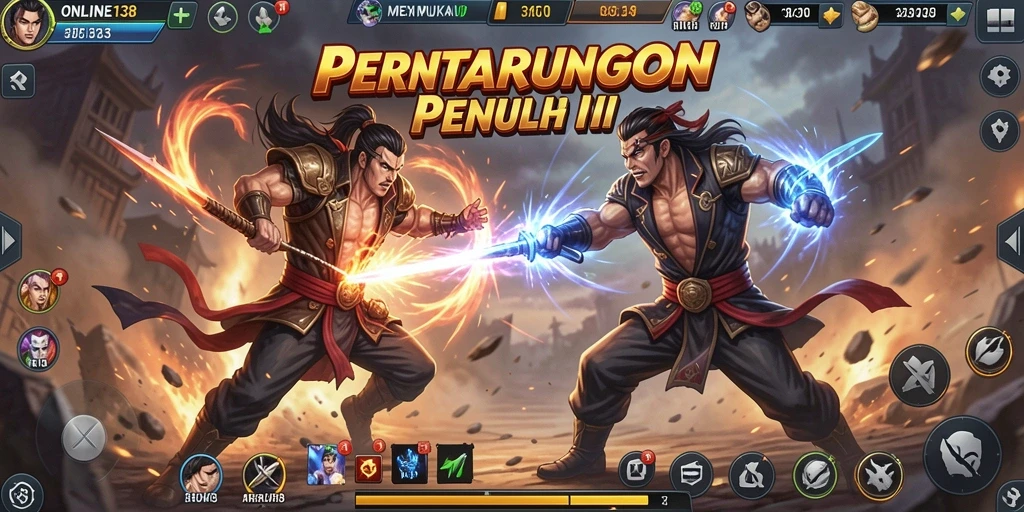 Screenshot utama ONLINE138 menampilkan aksi pertarungan seru dalam game Fighting.