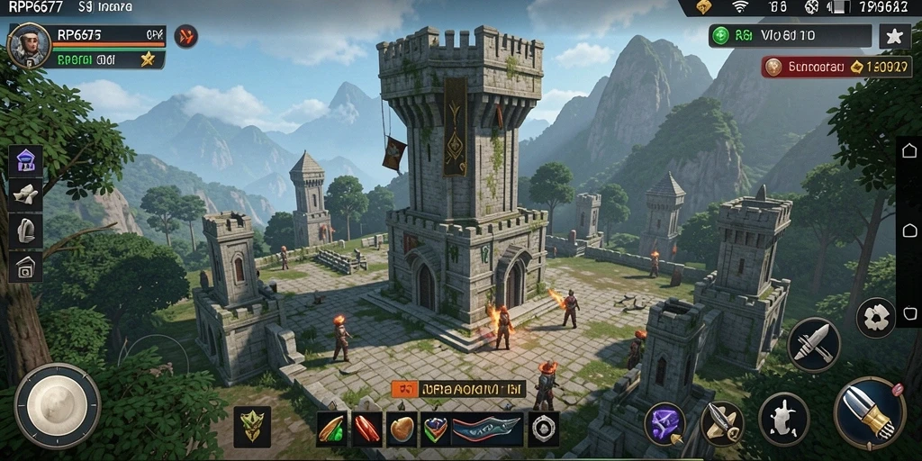 Tangkapan layar menunjukkan gameplay RP6677 dengan menara siap tempur.