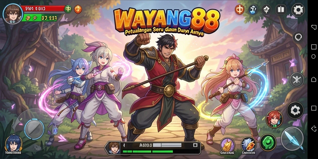 Screenshot gameplay WAYANG88 menampilkan karakter Anime yang sedang bertarung.